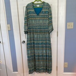 J Jill Teal Patterned Maxi Dress
